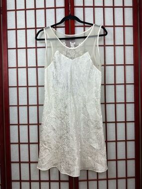 Vintage Inner Most Ivory High Neck Illusion Floral Pattern Chemise Mini Dress